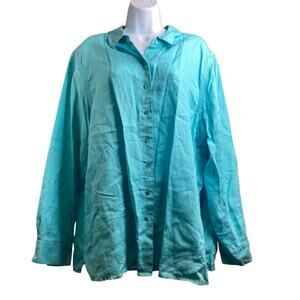 Vintage Bloomingdales Sutton Studio Women’s‎ Aqua Linen Blouse Size 2X Preppy